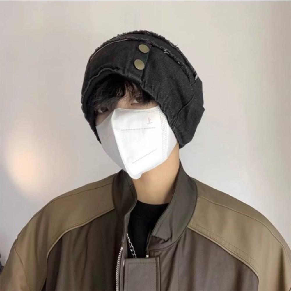 Vintage Distress Denim Pullover Cap Korean Style Loose Beret Fashion Washed Denim Beanie  Unisex
