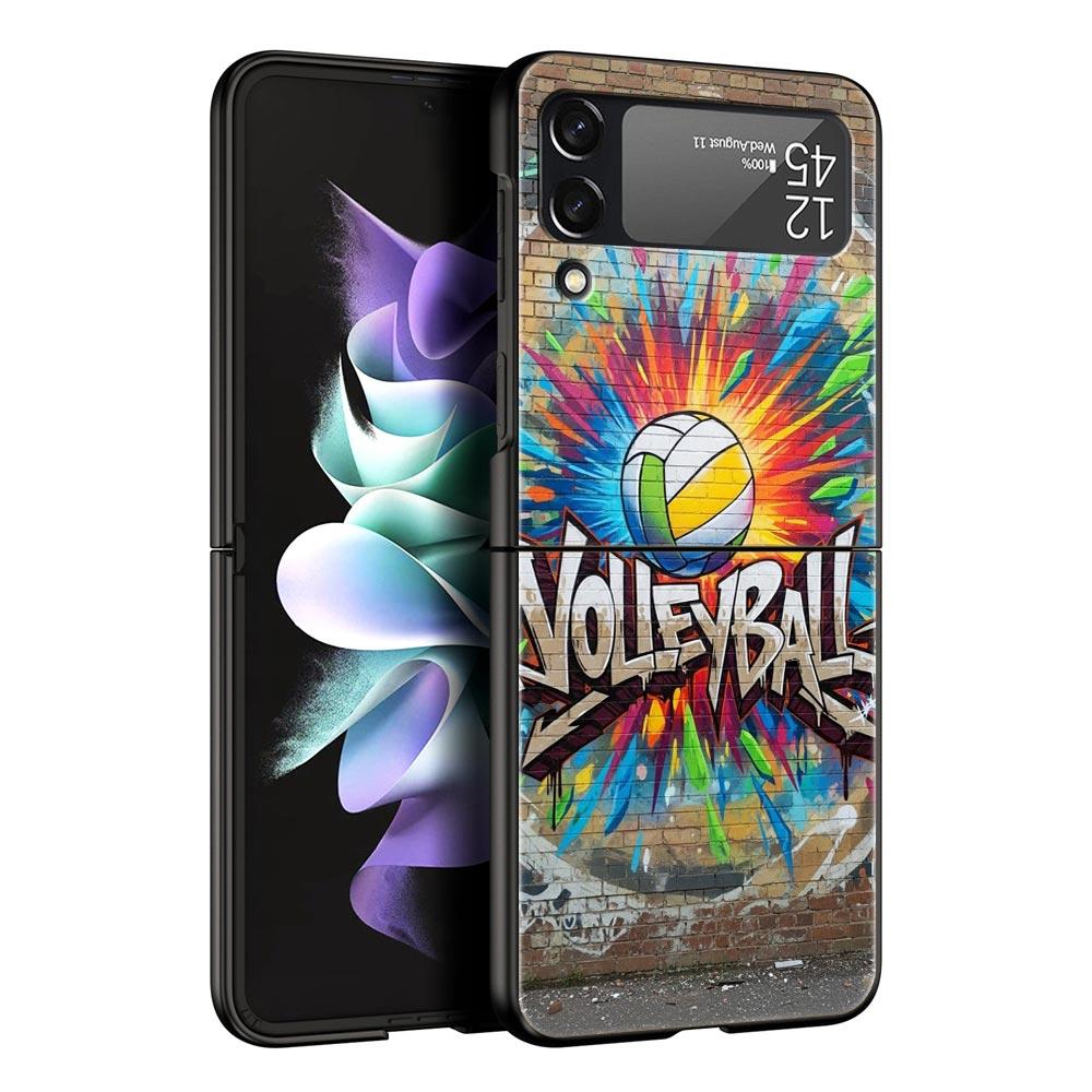 

Hard PC Phone Case For Samsung Galaxy Z Flip 7 6 5 4 Black Cover For Galaxy Z Flip 3 Foldable Shockproof Volleyball Painted Bags Z Flip 3