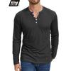Cotton Small V-neck Henley Shirt Men's Casual Fall Winter Long-sleeved Comfortable Soft Stretch Pullover T-shirt