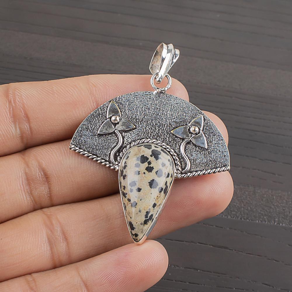 Natural Dalmatian Jasper Gemstone 925 Sterling Silver Jewelry  Pendant 1.88  AJP-1999