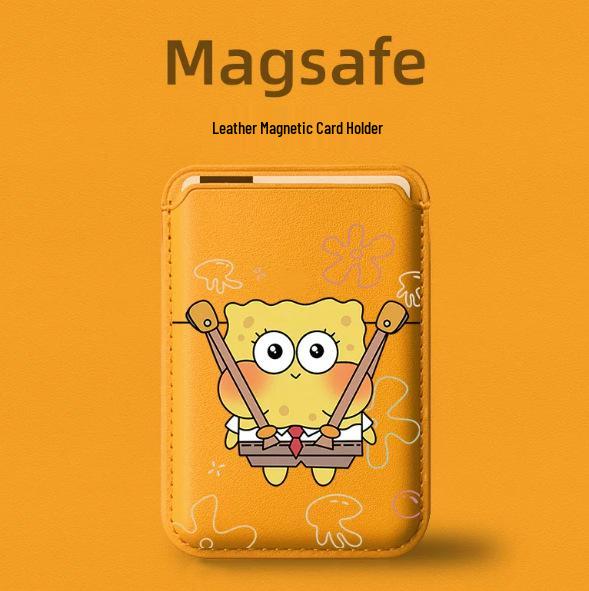 SpongeBob MAGsafe Leather Card Holder Case for Apple Phones