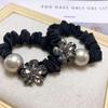 Elegant Rhinestone Pearl Flower Hair Tie - High Elasticity Thick Band for Women