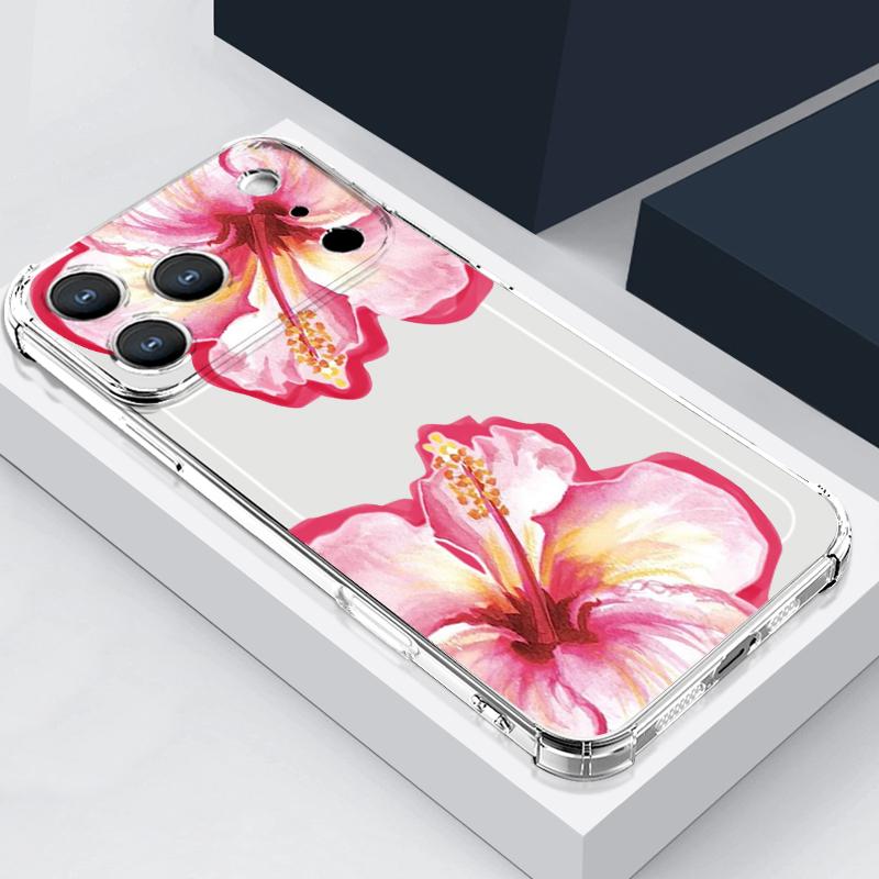 Pink Peony Floral Pattern Case For iPhone 17 Pro Max Coque iPhone 16 15 14 13 Pro Max 11 Shockproof Clear Soft Silicone Cover