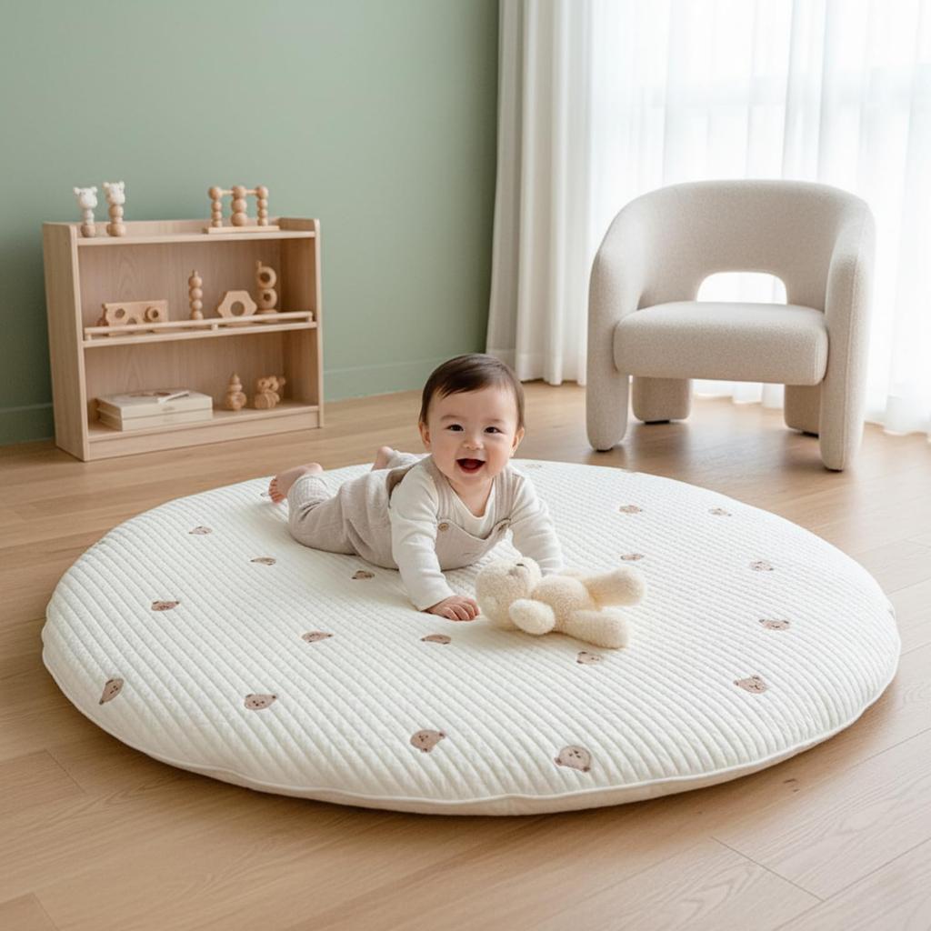 Figfey Play Mat Baby Mat Naptime Sunny Mat Ibul Round Washable Cotton Quilted All Season Replacement Cover Baby Infant Baby Shower Gift Monthly Photo