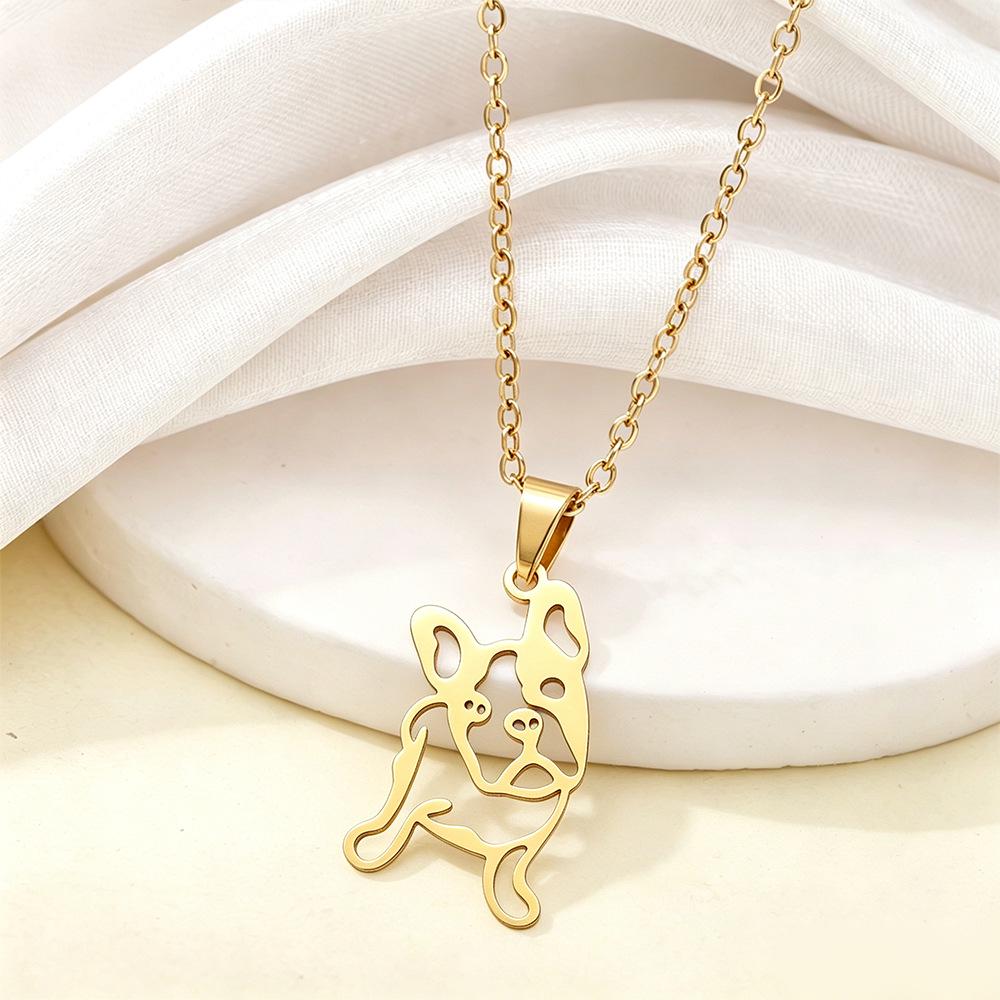 Stainless Steel Puppy Pendant Clavicle Necklace - Non-fading, Versatile, Personalized Animal Series.