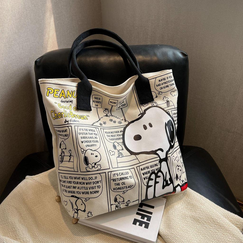 Large Cartoon Print Canvas Tote – Colorful, Cute, Versatile Handbag for Women