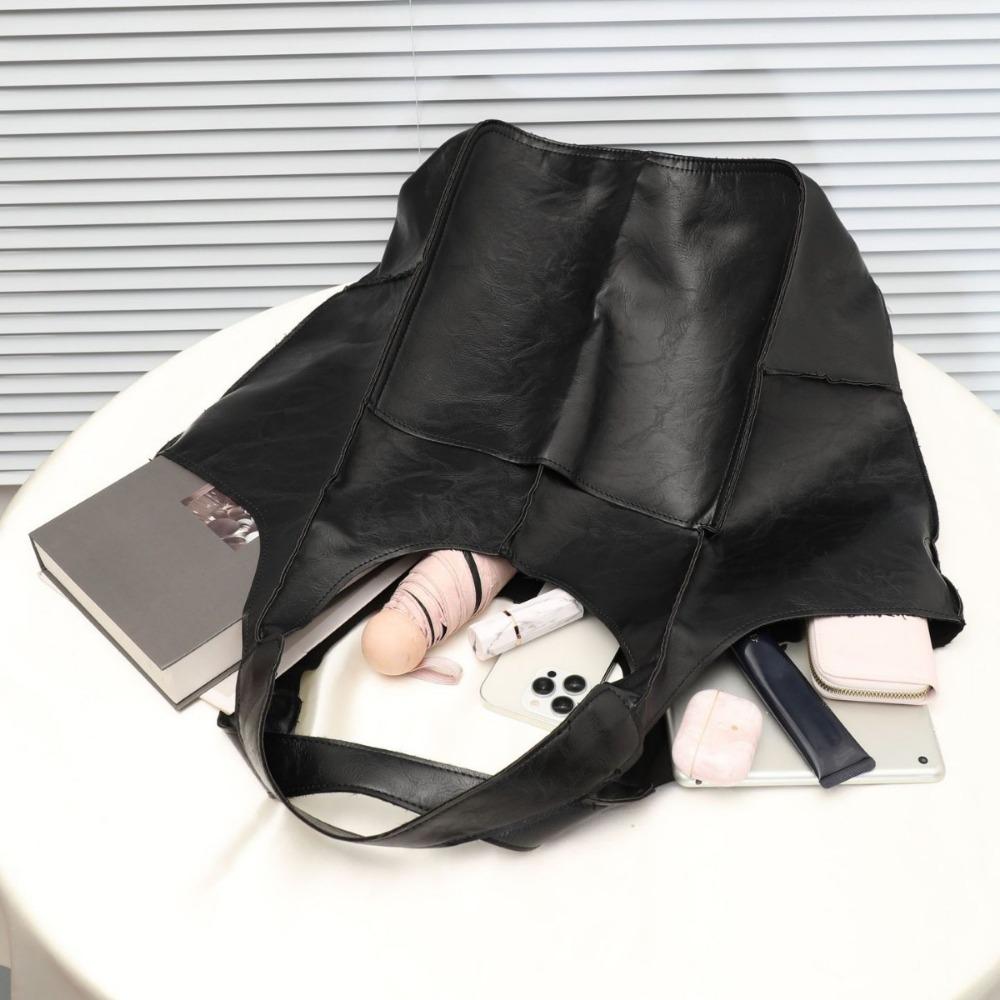 A Retro Simple Bag with A Patchwork Soft Leather Single Shoulder Hand-held Large Capacity Fashionable and Simple Handbag