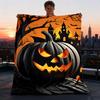 1pc Pumpkin Spooky Decor Throw Blanket Polyester Fiber, Lightweight Flannel, Soft & Warm, All Season Use for Outdoor, Camping Digital Print