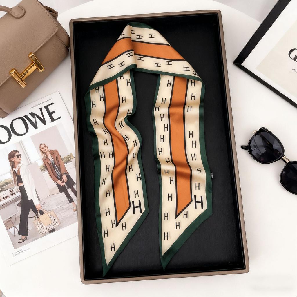 Korean Version of Rabbit Long Silk Scarf Streamer Women's Spring and Autumn New Scarf Double-layer Double-sided Decorative Scarf Handle Tied Bag