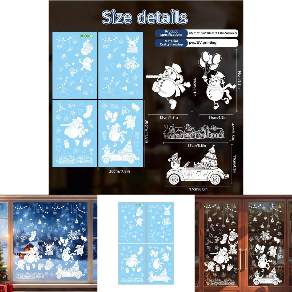 Christmas Static Cling Window Decals With White Christmas Snowman For Holiday Decor