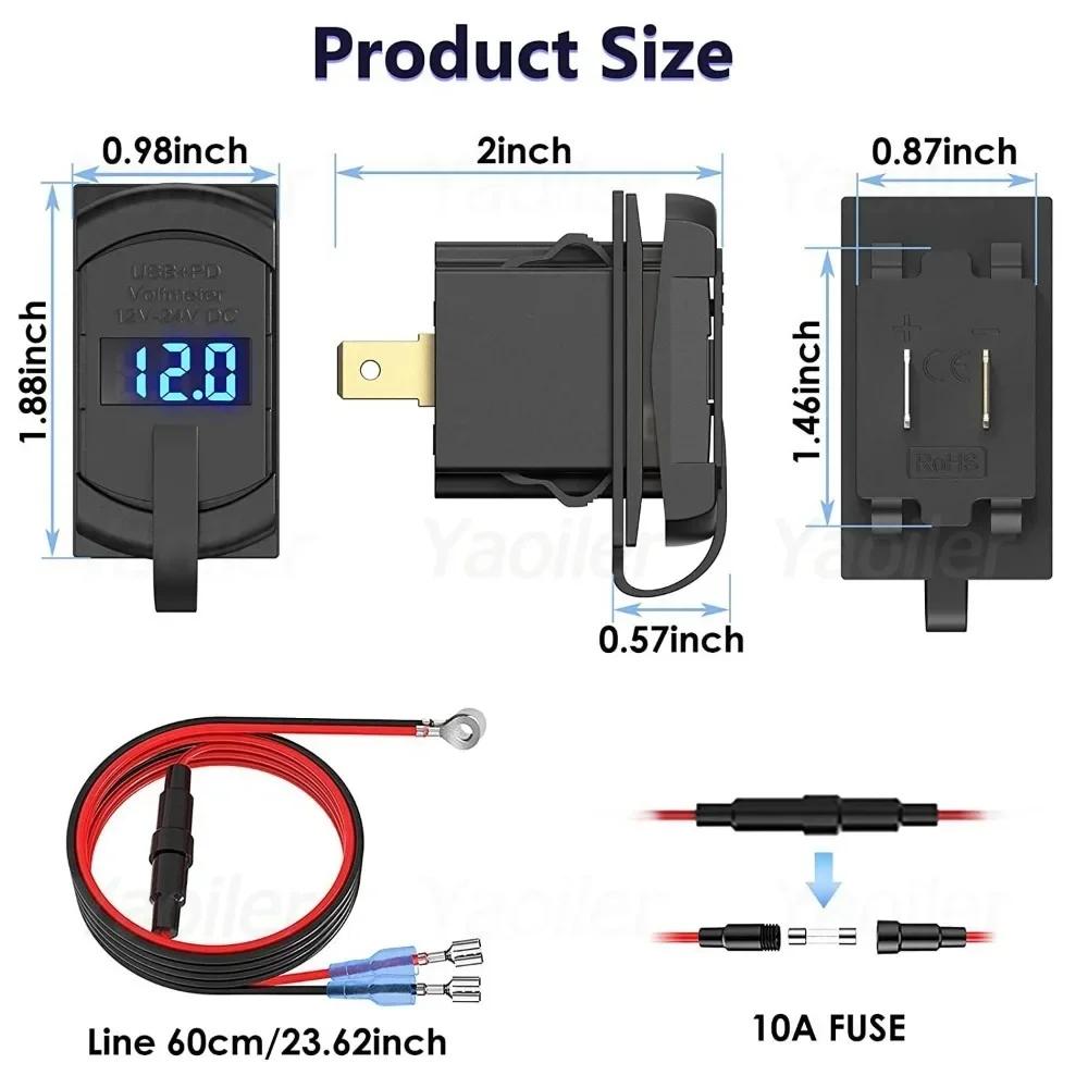 12V USB Rocker Switch 36W USB & PD Outlet Socket with LED Voltage Display 18W QC3.0 Charger for Cars Trucks Vans Boats RVs