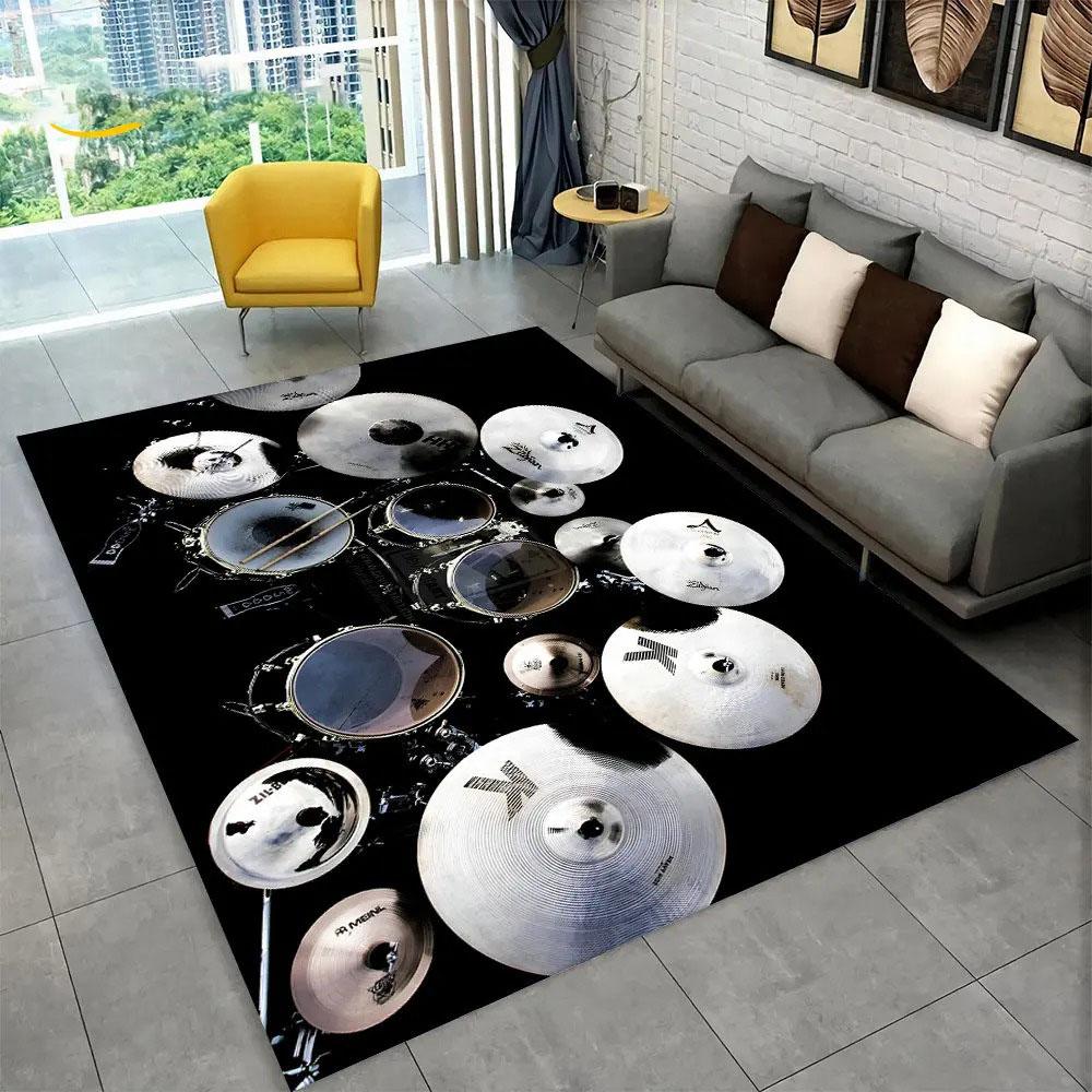 3D Drum Kit Music Instruments Carpet High Quality Non-Slip Bedroom Kitchen Doormat Large Size Balcony Corridor Area Decor Rug