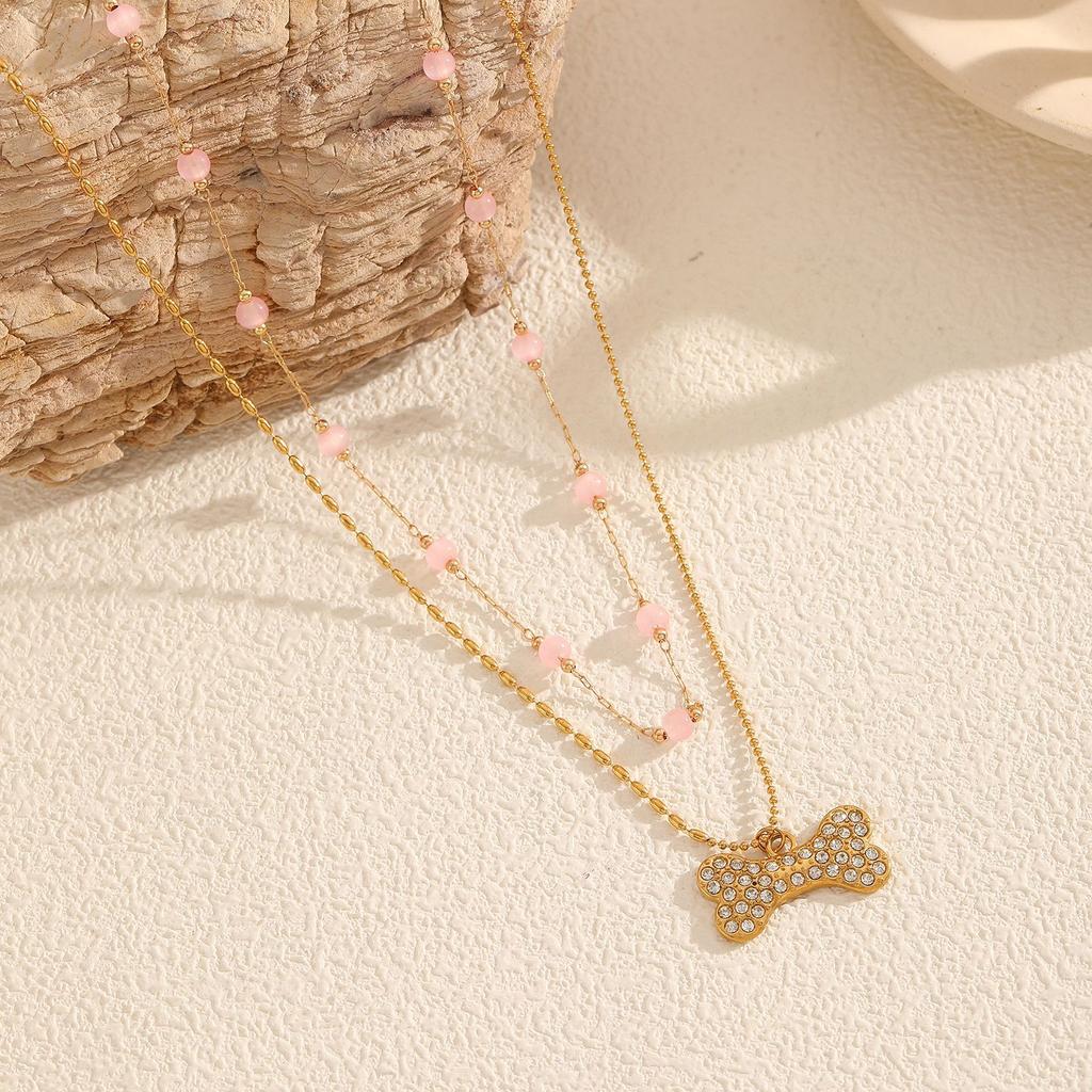Pendant Necklace Diamond Fashion Light Luxury Pink Opal Clavicle Chain Simple