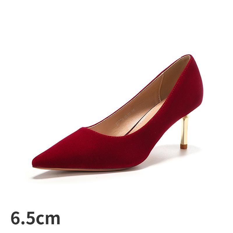 Замшевые красные туфли на высоком каблуке с острым тонким каблуком вечернее платье свадебные туфли женское лето 34 3373₽
