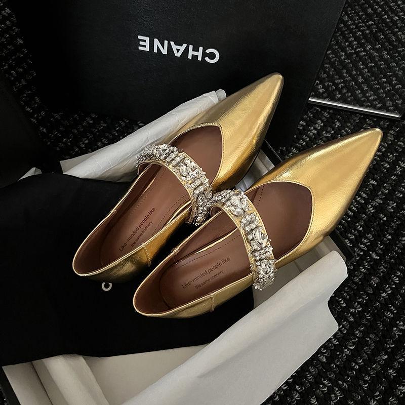 Be careful~ Rhinestone buckle strap pointed fairy wind heightening single shoes 2025 spring fashion low heel Mary Jane shoes women