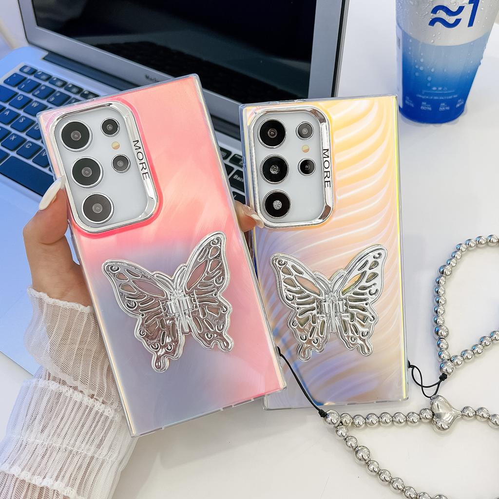 Samsung S25ultra Phone Case Laser Electroplating S24 All Inclusive Butterfly Bracket Bracelet A56 Hard Case