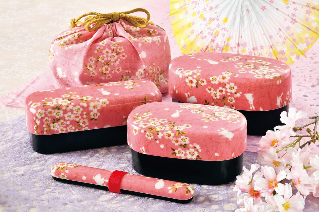 Tatsumiya Sakura Rabbit Oval Bento 830 30248 Cloth-Covered Box, Pink,