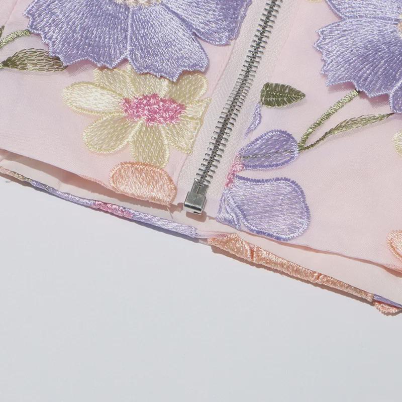 2025 Spring Retro Pastoral Embroidered Floral Sleeveless Top and High-Waist Skirt Set