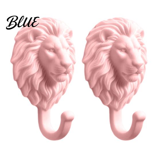 Drill Free Towel Hanger 2Pcs Lion-Head Wall Hooks 3D Printed Animal Shaped Hanger Self‑Adhesive Modern Wardrobe Storage Hook Coat Key Hook,