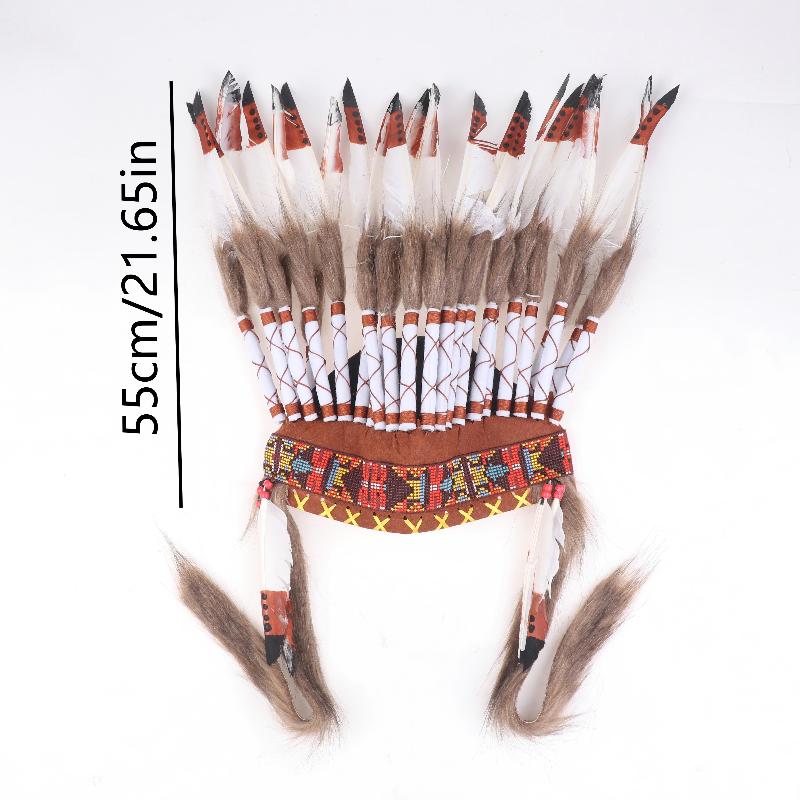 Fascia per copricapo da capo indiano con piume decorative per travestimenti, Halloween, spettacoli di danza, carnevali, feste