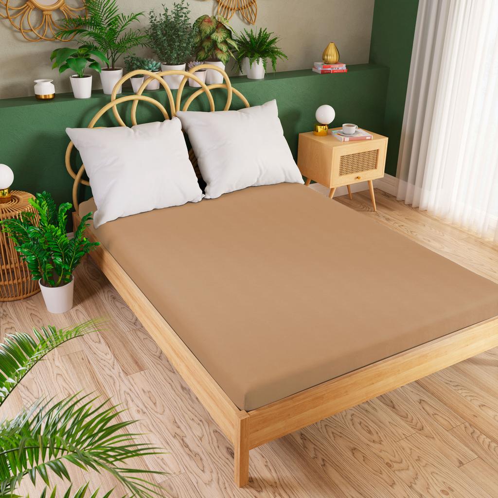 DREAMY PREMIUM Brown Jersey Fitted Sheet 180x200cm