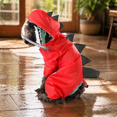 Dinosaur Dog Raincoat with Leash Loop Waterproof for Rainy Day Walks, Young Dogs