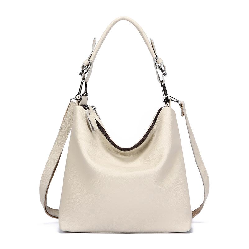 100% Genuine Cowhide Leather Tote Bag for Women Large Capacity Soft Shoulder Handbag Luxury Solid Color Sac