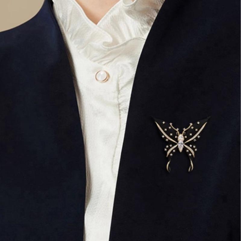 Spille Farfalla Smalto Bianco Nero alla Moda per Donne Uomini Zircone Insetti Spille da Giacca Festa Ufficio Gioielli Regali
