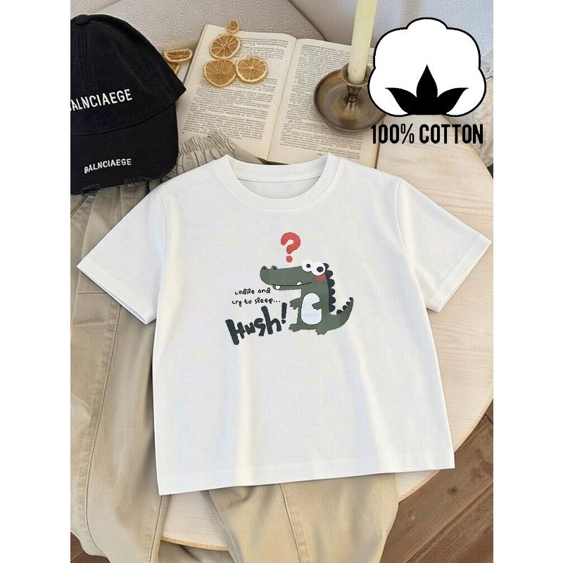 European sizes Boys  Cotton T-shirt Crocodile And Try to Casual Hush, Ideal for Outdoor Activities, Soft Knitted Top, Comfortable And Breathable 110 белый