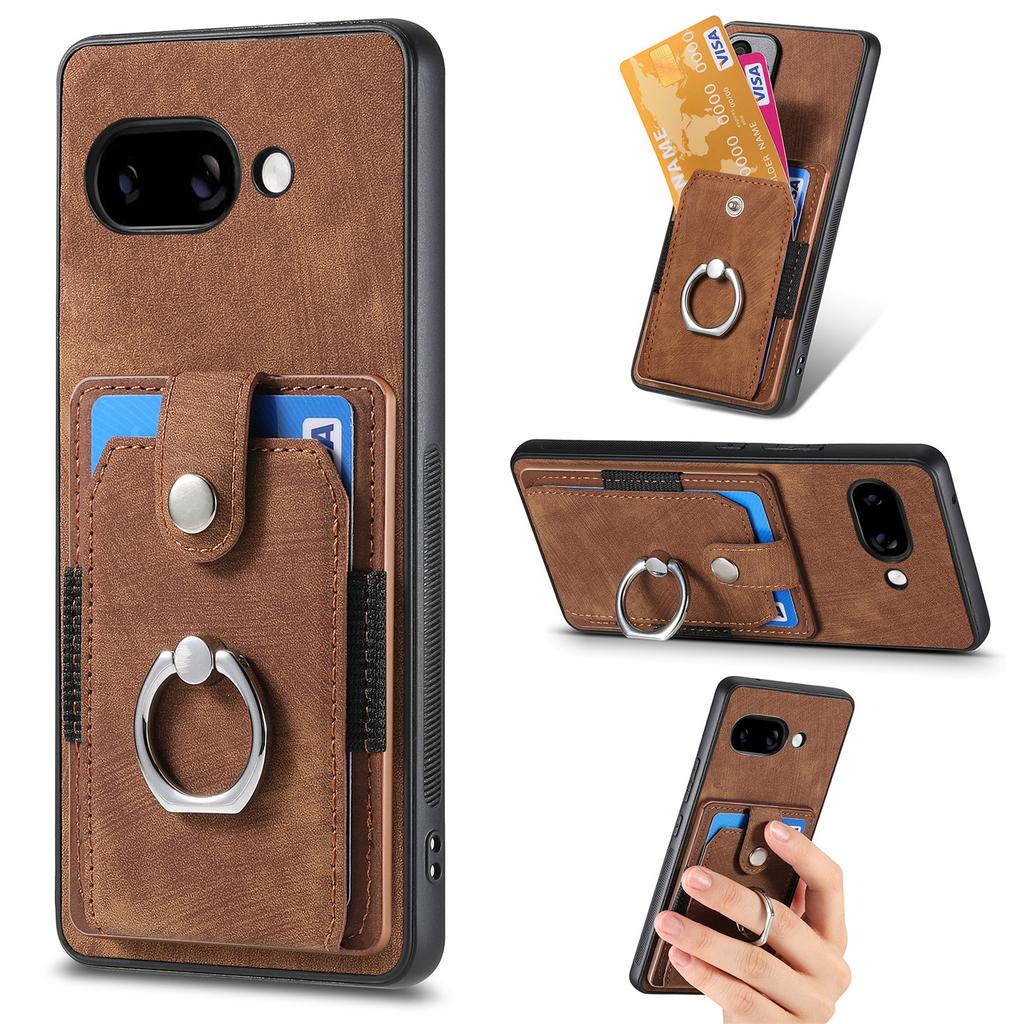 For Google Pixel 9a Phone Case Leather Back Cover with Card Slots Kickstand
