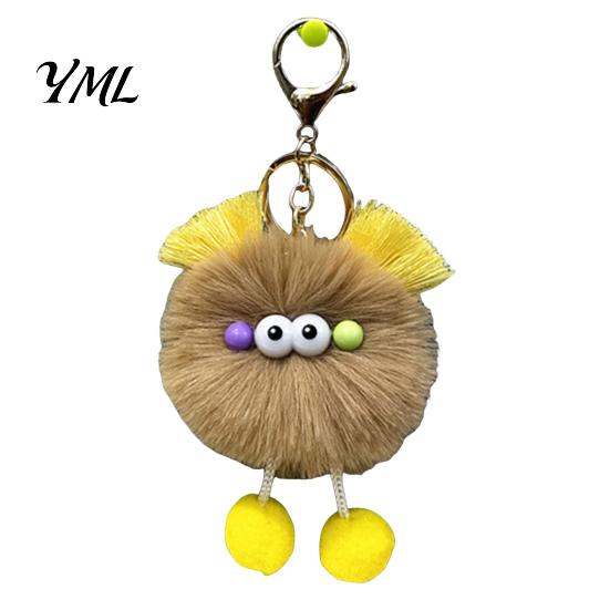 Plush Bag Accessory Cartoon Ball Keychain, Fluffy Pompom Keychain with Metal Clasp, Key Holder Backpacks Handbags Keys Decorative Pendant for