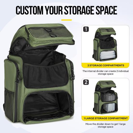 Fish Tackle Lure Organizer Storage Backpack Multi-layer Large-Capacity Design Waterproof Fishing Bag with Rod Holders