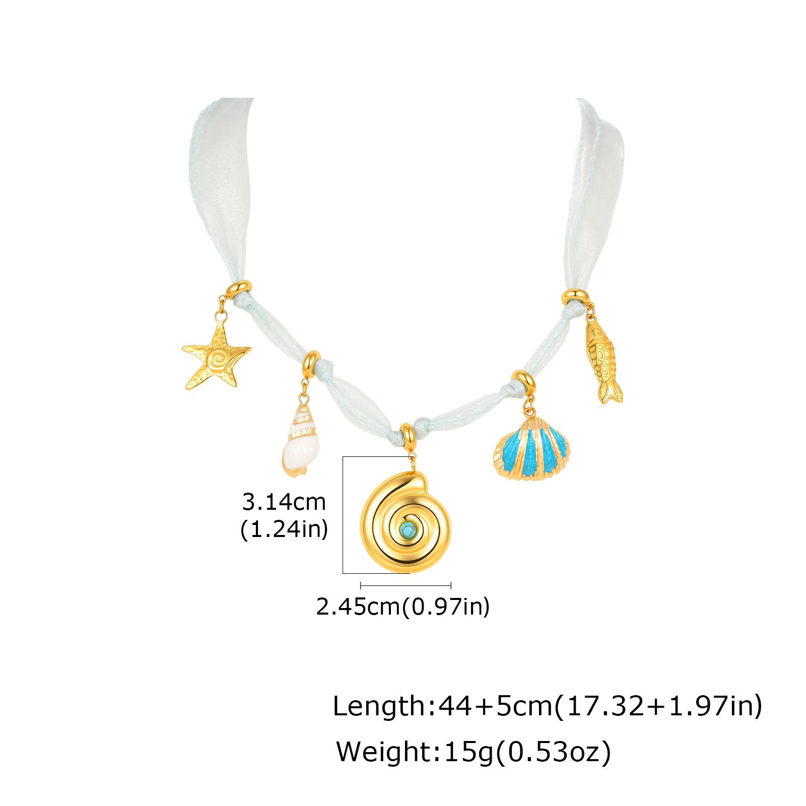 Fashion Bohemian Vacation Ocean Element Pendant Green Ribbon Necklace Women S Stainless Steel 2653 золотой