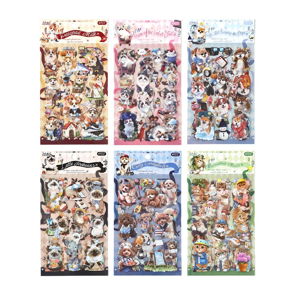 4sheets Claw Printing Companion Series Kawaii Cat and Dog Die Cutting Stickers DIY Diary Phone Case Scrapbook Aesthetic Stickers