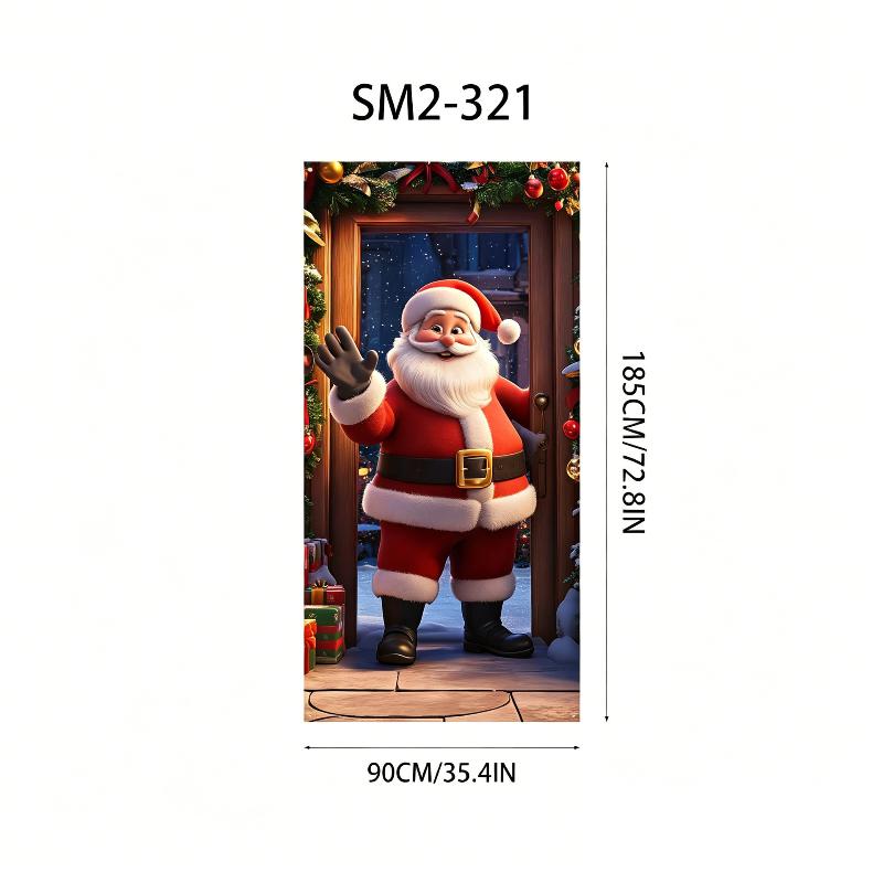 Christmas Santa And Elk Theme Backdrop Nut Cracker Snowman Door Banner Indoor Outdoor Veranda Door Cover Photography Background