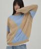 WAIKEI Big Argyle Boucle Knit Sky Blue