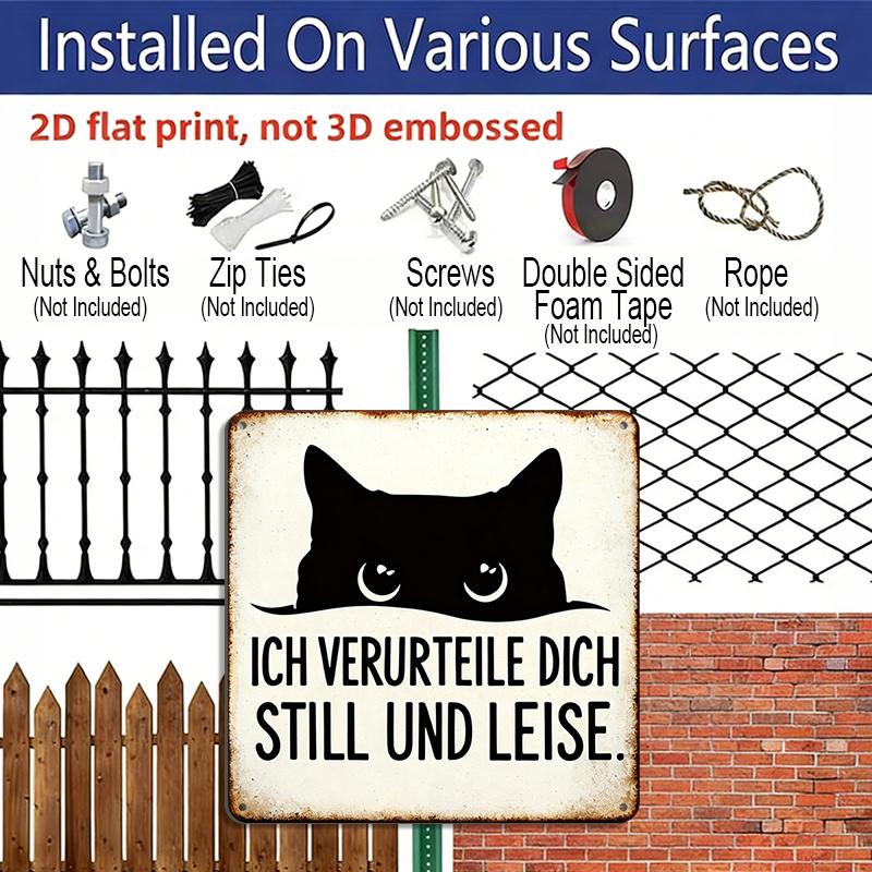 2D Flat, 1pc Vintage Aluminium Metal Sign, Outdoor Decorative Wall Sign, Retro Tin Sign Style, Funny Cat Theme, "I Judge You Quietly", Home Wall