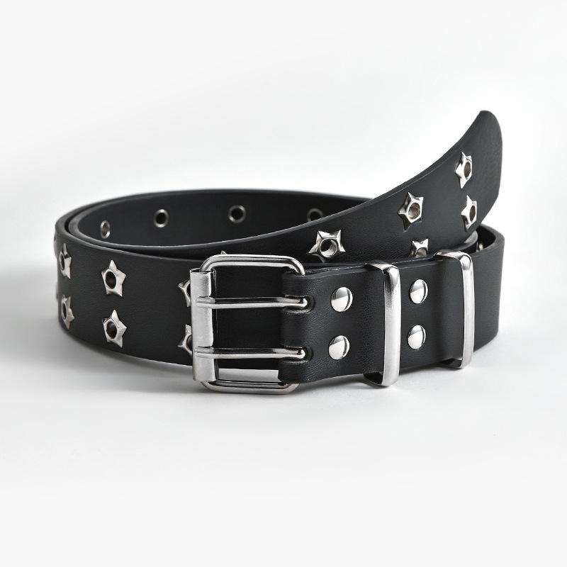 

Korean Style Cutout Punk Casual Belt with Double Row Star Eyelet for Women, 2024 Design 110 cm length, 3.3 cm width чорний
