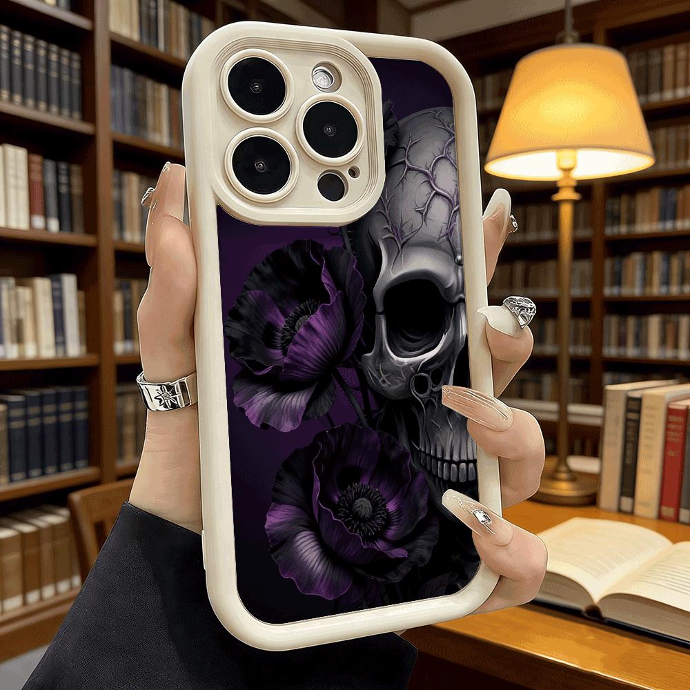 Skull Black Purple Poppies Shockproof Soft Phone Case For Xiaomi Redmi Note 15 14 13 12 11 10 9 8 Pro Anti-Slip Anti-Fall Cover