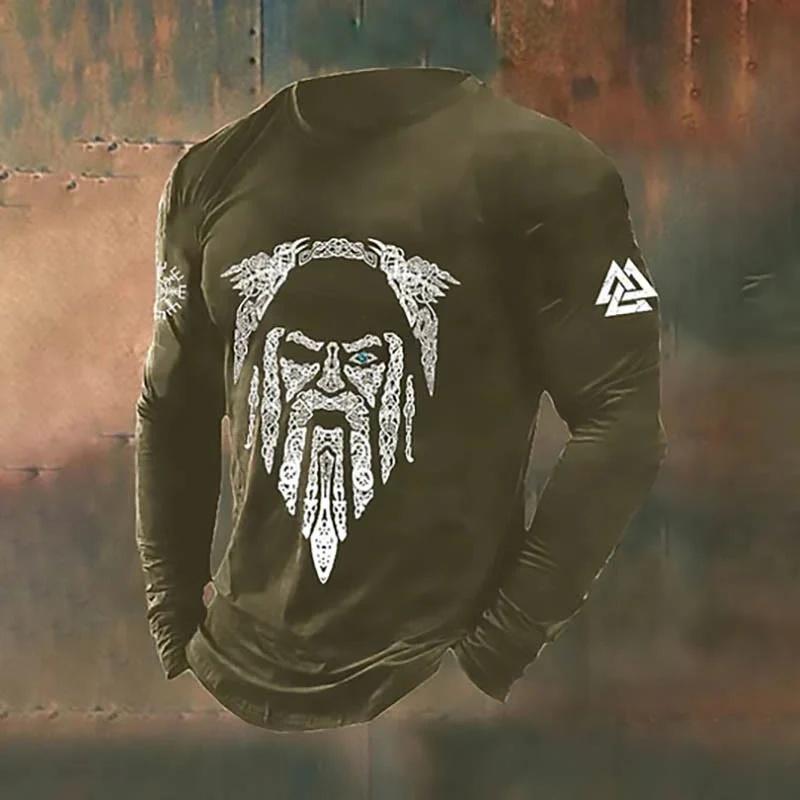 Men's Retro Viking Celtic Tree of Life 3D Printed Casual T-shirts Round Neck Fashionable Long Sleeved Men's Plus Size T-shirts