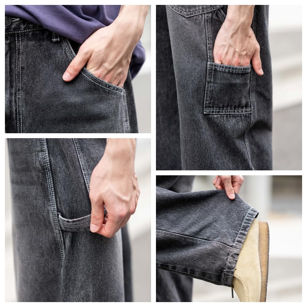 WEGO Easy Barrel Leg Painter Denim Size Denim Black Sonata Pants, Pants, Streetwear, Summer/Fall Clothes, Men's, L,