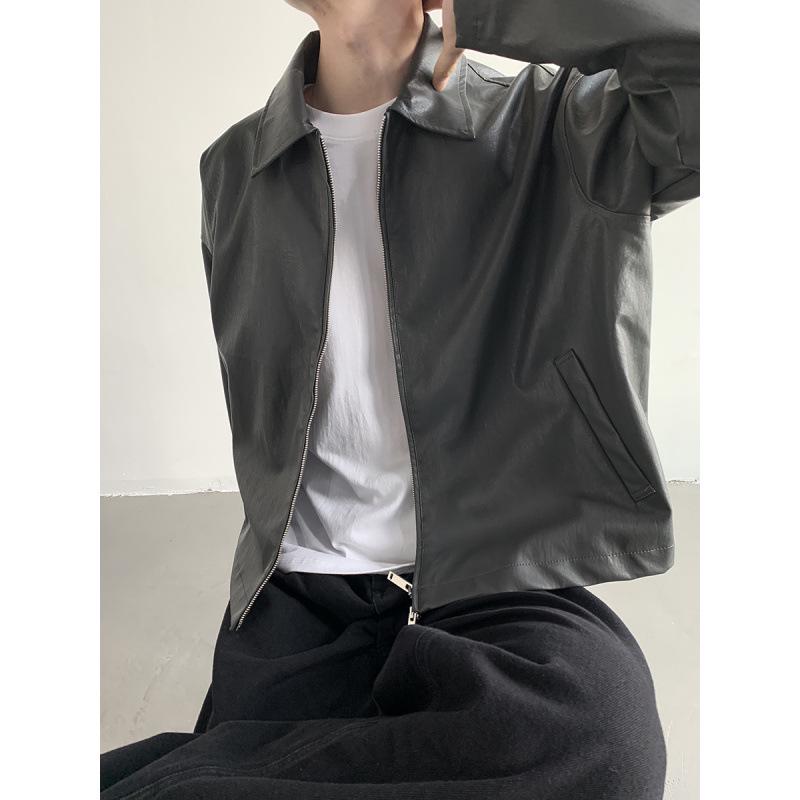 Men's Trendy Korean Style Leather Jacket - 2024 Spring/Autumn, Short Loose Fit with Lapel.