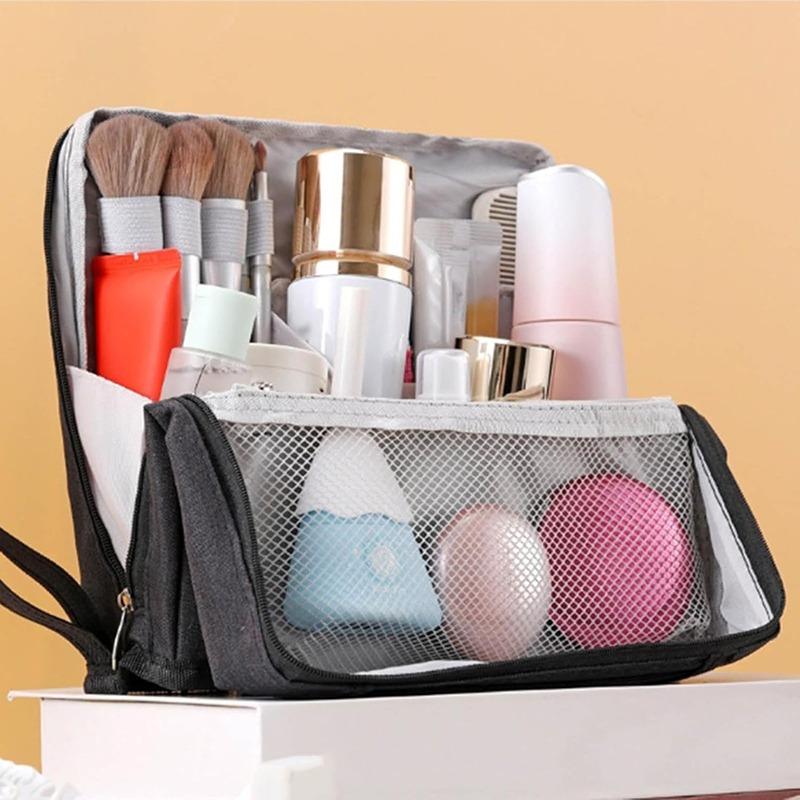 Travel Portable Large Capacity Cosmetic Bag Double Opening Makeup Pouch Women's Toiletry Storage Bag Multi Layer Stationery Bag