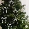 6/12Pcs Hand Woven Imitation Pearl Bow Pendant Christmas Tree Hanging Decoration Xmas New Year Holiday Gift
