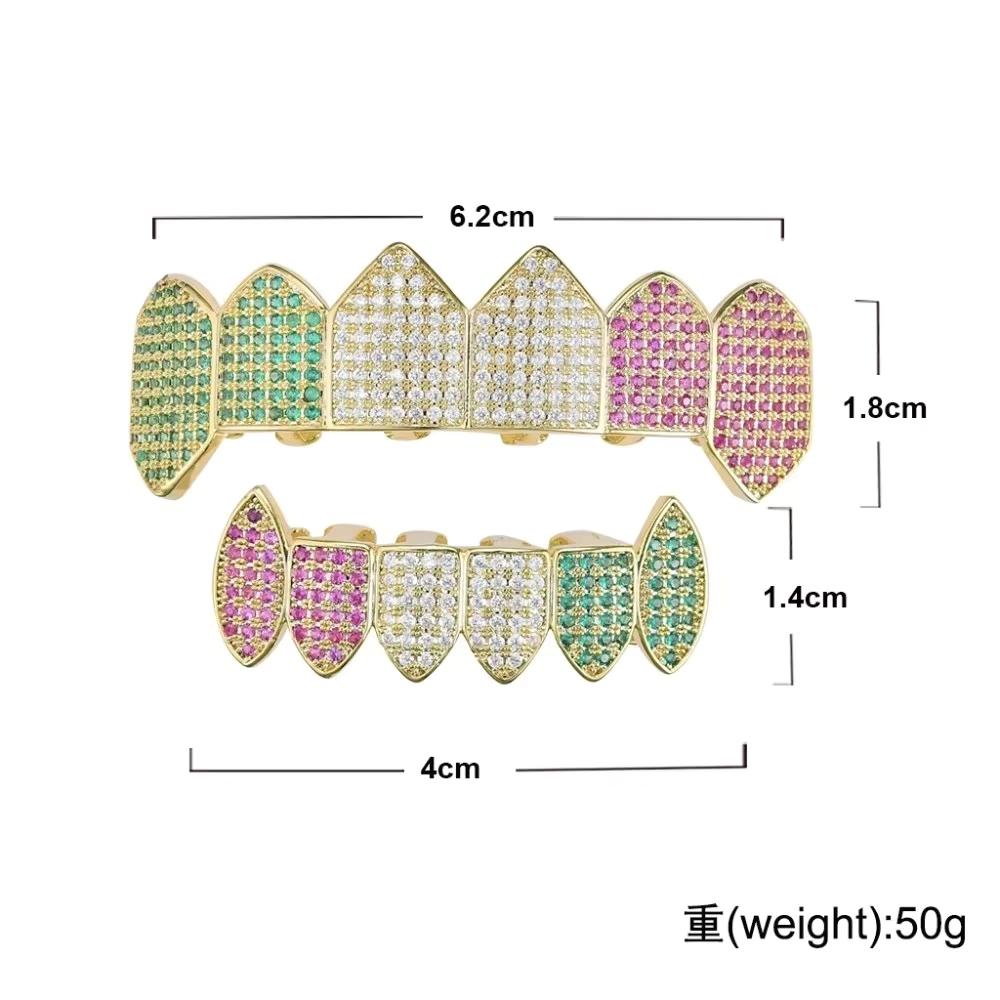 Multicolour Cubic Zircon Teeth Grillz Hip Hop Jewelry Gold Plated Iced Out Bling CZ Tooth Dents Grillz for Teeth Men Women