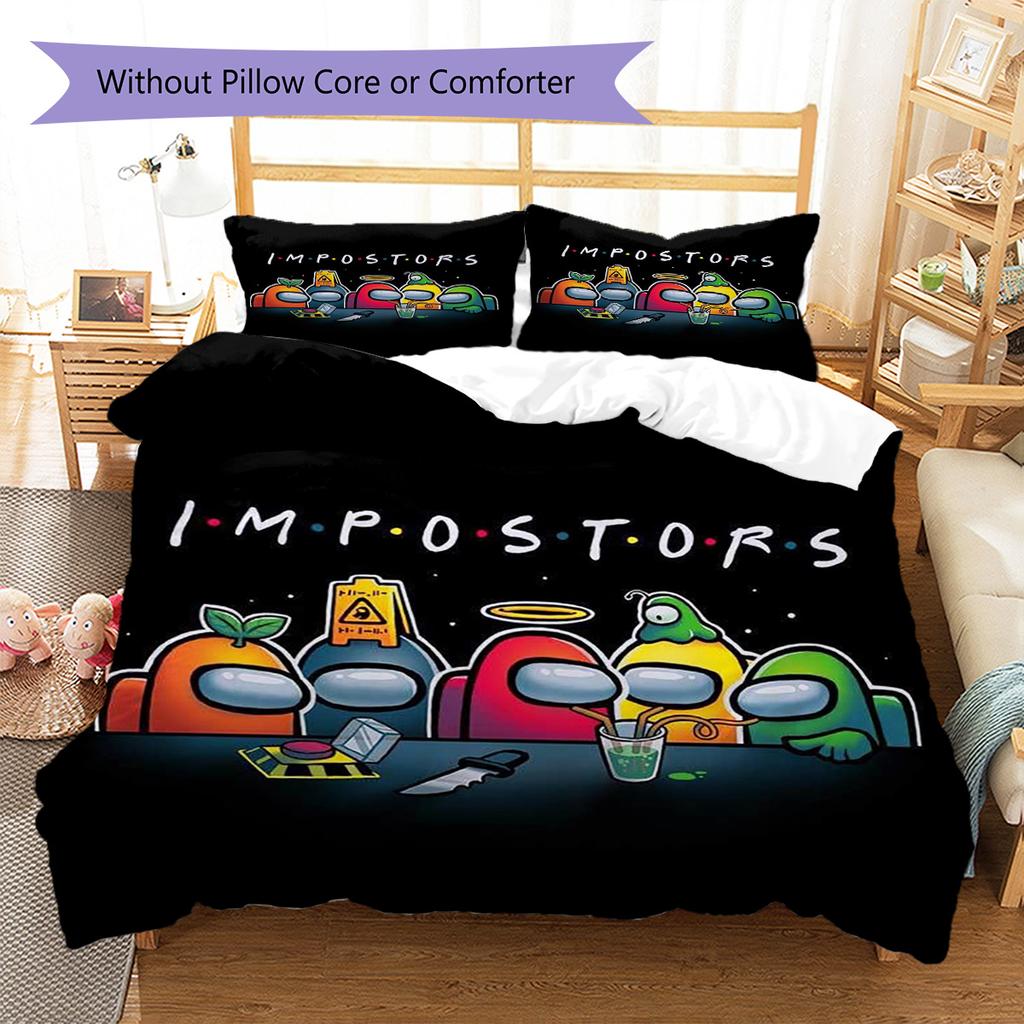 Among Us Pattern Bedding,Quilt Set Quilt Cover Pillowcase Home Birthday Gift (1 * Duvet Cover + 2 * Pillowcase, Without Core)