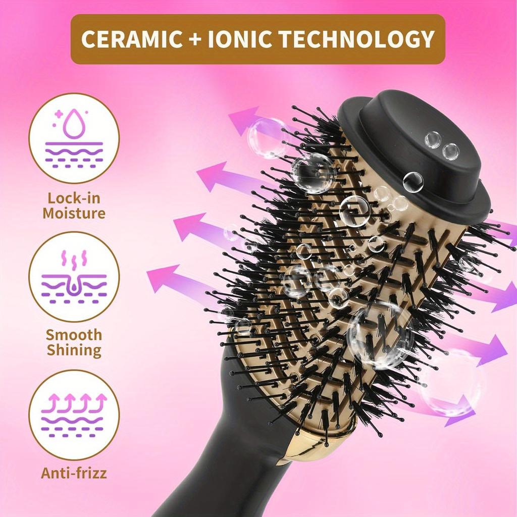 4-in-1 Hot Air Brush for All Hair Types – Professional Volumizer and Styler with Curly Iron, Straightener, and Dryer Attachments, Ergonomic Handle