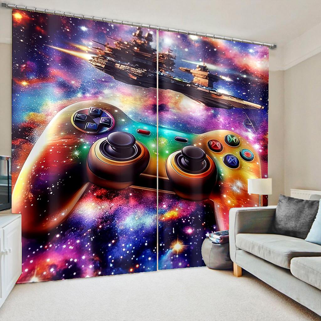 3D Galaxy Gamepad Vorhänge 2 Paneele Bunter Universum Sternen Druck Sonnenschutz Schlafzimmer Dekor Gamer Favorit Sci-Fi Weltraum Thema