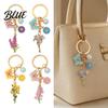 Butterfly Keychain Pendant with Round Imitation Pearls Flower Enamel Charm Layered Key Ring Pastoral Style Holder Decorative