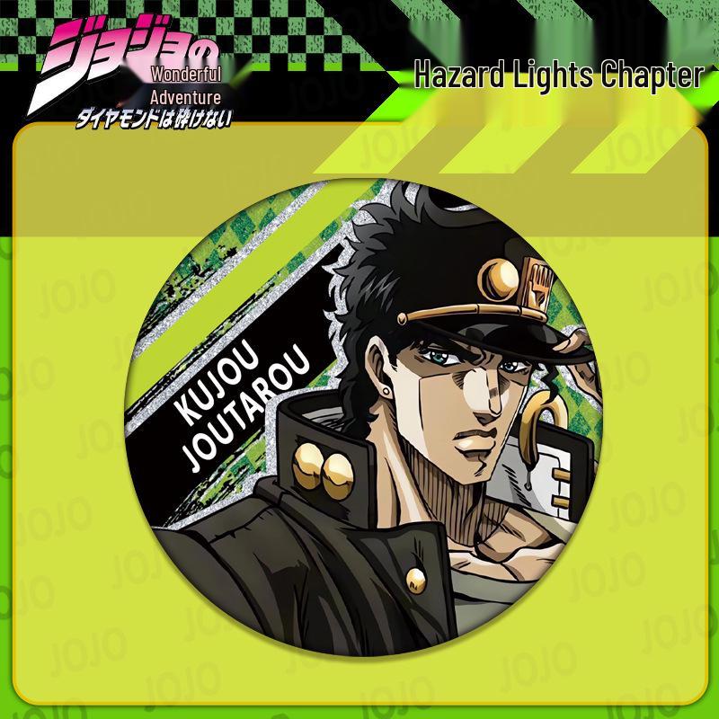 JOJO's Bizarre Adventure Double Flash Badge: HD Print, 75mm/58mm Diameter, Anime Button Pin